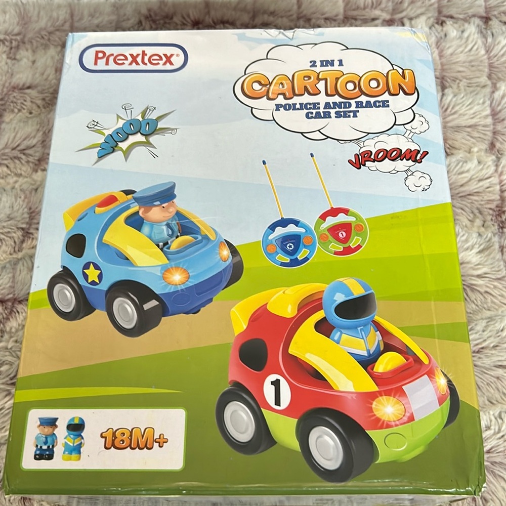 2 Pack of Cartoon Remote Control Cars from Prextex Police & Race Car
